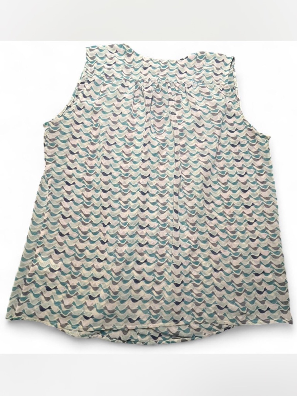 Cabi Turquoise & White Sleeveless Bird Blouse, L - Picture 2 of 7